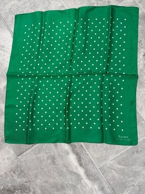 Lauren Ralph Lauren Green Polka Dot Silk Neck Scarf